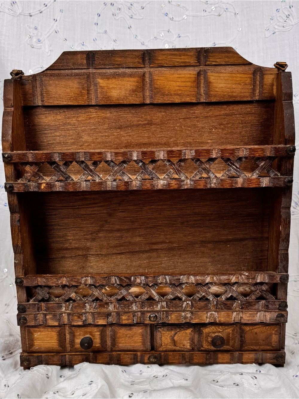 Vintage Wooden Spice Rack with Drawers - Wall Mount or Countertop
